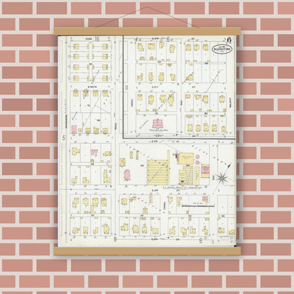 Old map wall art mockup — magnetic wood frame on brick wall — Sanborn Fire Insurance Map from Beardstown, Cass County, Illinois (1906), Sheet #0006