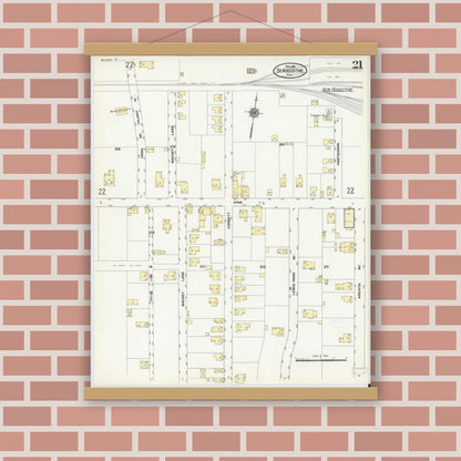 Old map wall art mockup — magnetic wood frame on brick wall — Sanborn Fire Insurance Map from Saint Augustine, Saint John's County, Florida (1910), Sheet #0021