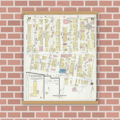 Old map wall art mockup — magnetic wood frame on brick wall — Sanborn Fire Insurance Map from Bellaire, Belmont County, Ohio (1924), Sheet #0011