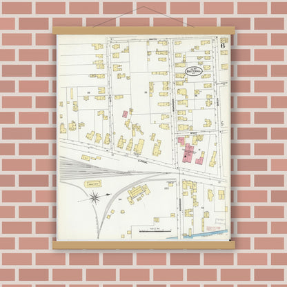 Old map wall art mockup — magnetic wood frame on brick wall — Sanborn Fire Insurance Map from Whitehall, Washington County, New York (1907), Sheet #0006