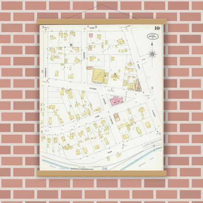 Old map wall art mockup — magnetic wood frame on brick wall — Sanborn Fire Insurance Map from Merrill, Lincoln County, Wisconsin (1907), Sheet #0010