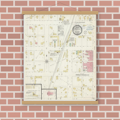 Old map wall art mockup — magnetic wood frame on brick wall — Sanborn Fire Insurance Map from Chrisman, Edgar County, Illinois (1898), Sheet #0001