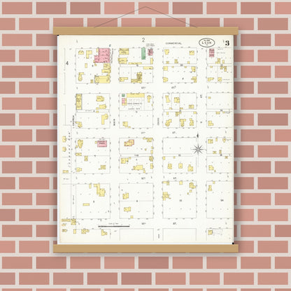 Old map wall art mockup — magnetic wood frame on brick wall — Sanborn Fire Insurance Map from Leon, Decatur County, Iowa (1898), Sheet #0003