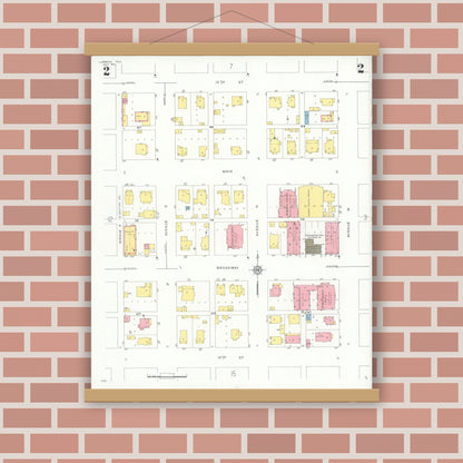 Old map wall art mockup — magnetic wood frame on brick wall — Sanborn Fire Insurance Map from Lubbock, Lubbock County, Texas (1931), Sheet #0002
