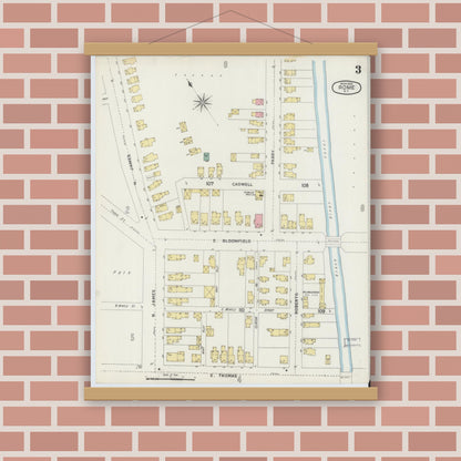 Old map wall art mockup — magnetic wood frame on brick wall — Sanborn Fire Insurance Map from Rome, Oneida County, New York (1894), Sheet #0003