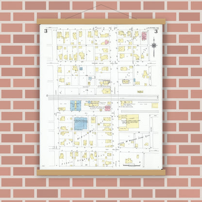 Old map wall art mockup — magnetic wood frame on brick wall — Sanborn Fire Insurance Map from Saint Paris, Champaign County, Ohio (1948), Sheet #0003
