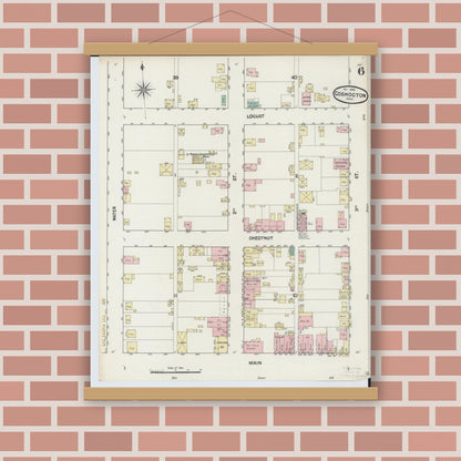 Old map wall art mockup — magnetic wood frame on brick wall — Sanborn Fire Insurance Map from Coshocton, Coshocton County, Ohio (1889), Sheet #0006