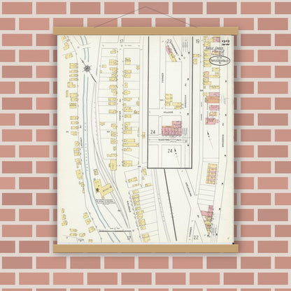 Old map wall art mockup — magnetic wood frame on brick wall — Sanborn Fire Insurance Map from Turtle Creek Valley, Allegheny County, Pennsylvania (1911), Sheet #0022