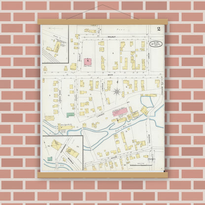 Old map wall art mockup — magnetic wood frame on brick wall — Sanborn Fire Insurance Map from Athol, Worcester County, Massachusetts (1896), Sheet #0002