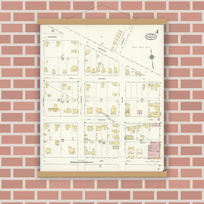 Old map wall art mockup — magnetic wood frame on brick wall — Sanborn Fire Insurance Map from Yoakum, De Witt And Lavaca Counties, Texas (1912), Sheet #0004