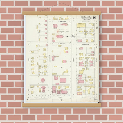 Old map wall art mockup — magnetic wood frame on brick wall — Sanborn Fire Insurance Map from Mount Vernon, Knox County, Ohio (1897), Sheet #0010