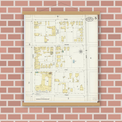 Old map wall art mockup — magnetic wood frame on brick wall — Sanborn Fire Insurance Map from Palatka, Putnam County, Florida (1897), Sheet #0005