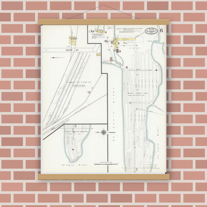 Old map wall art mockup — magnetic wood frame on brick wall — Sanborn Fire Insurance Map from Cloquet, Carlton County, Minnesota (1911), Sheet #0006