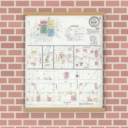 Old map wall art mockup — magnetic wood frame on brick wall — Sanborn Fire Insurance Map from Millstadt, Saint Clair County, Illinois (1910) - Complete Map Set