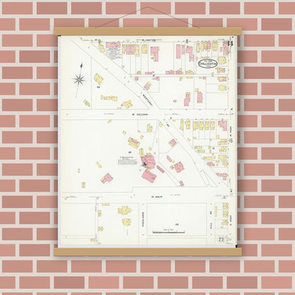 Old map wall art mockup — magnetic wood frame on brick wall — Sanborn Fire Insurance Map from Chillicothe, Ross County, Ohio (1909), Sheet #0014