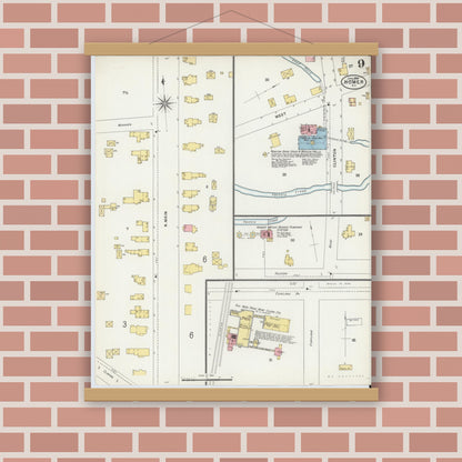 Old map wall art mockup — magnetic wood frame on brick wall — Sanborn Fire Insurance Map from Homer, Cortland County, New York (1898), Sheet #0009