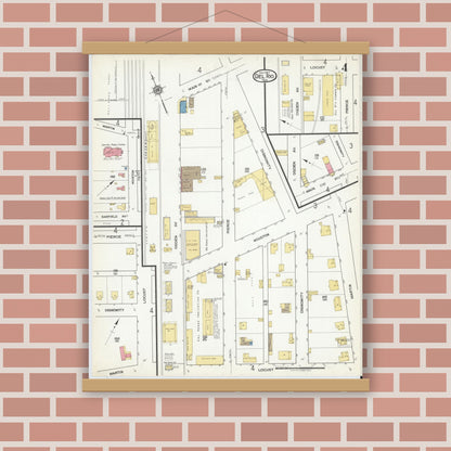 Old map wall art mockup — magnetic wood frame on brick wall — Sanborn Fire Insurance Map from Del Rio, Val Verde County, Texas (1917), Sheet #0004