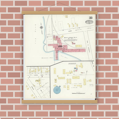 Old map wall art mockup — magnetic wood frame on brick wall — Sanborn Fire Insurance Map from Menominee, Menominee County, Michigan (1913), Sheet #0033
