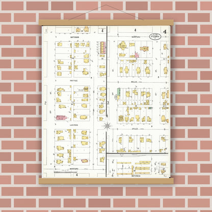 Old map wall art mockup — magnetic wood frame on brick wall — Sanborn Fire Insurance Map from Perry, Dallas County, Iowa (1900), Sheet #0004