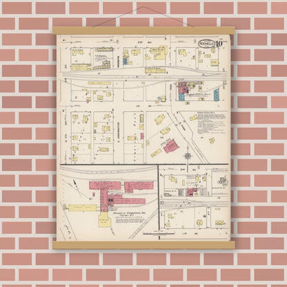 Old map wall art mockup — magnetic wood frame on brick wall — Sanborn Fire Insurance Map from Rochelle, Ogle County, Illinois (1922), Sheet #0010