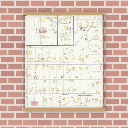 Old map wall art mockup — magnetic wood frame on brick wall — Sanborn Fire Insurance Map from Marion, Williamson County, Illinois (1913), Sheet #0005