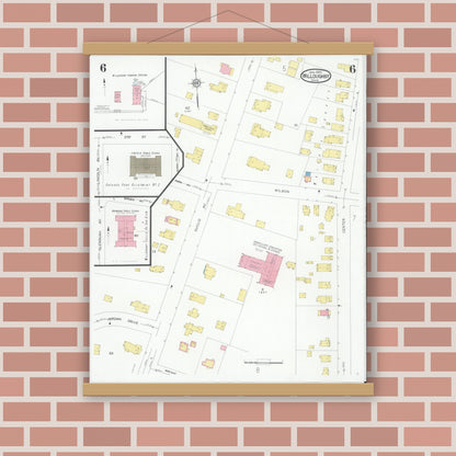 Old map wall art mockup — magnetic wood frame on brick wall — Sanborn Fire Insurance Map from Willoughby, Lake County, Ohio (1931), Sheet #0006