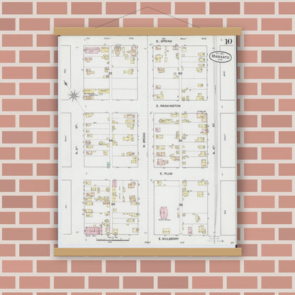 Old map wall art mockup — magnetic wood frame on brick wall — Sanborn Fire Insurance Map from Mankato, Blue Earth County, Minnesota (1889), Sheet #0010
