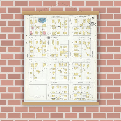 Old map wall art mockup — magnetic wood frame on brick wall — Sanborn Fire Insurance Map from Belding, Ionia County, Michigan (1918), Sheet #0006
