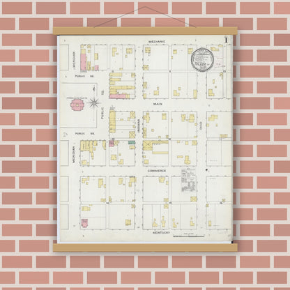 Old map wall art mockup — magnetic wood frame on brick wall — Sanborn Fire Insurance Map from Toledo, Cumberland County, Illinois (1893) - Complete Map Set