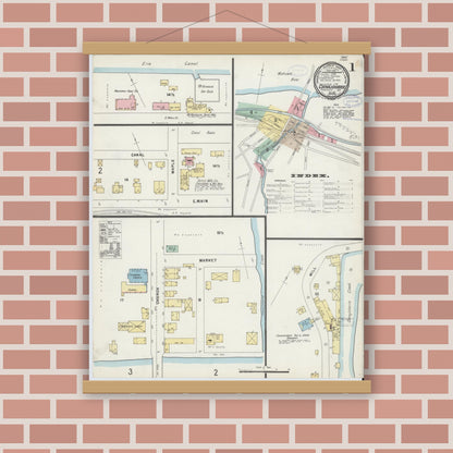 Old map wall art mockup — magnetic wood frame on brick wall — Sanborn Fire Insurance Map from Canajoharie, Montgomery County, New York (1897) - Complete Map Set