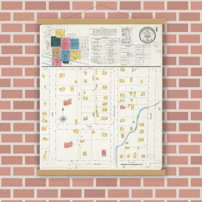 Old map wall art mockup — magnetic wood frame on brick wall — Sanborn Fire Insurance Map from Tama, Tama County, Iowa (1906), Sheet #0001
