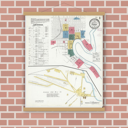 Old map wall art mockup — magnetic wood frame on brick wall — Sanborn Fire Insurance Map from Orange, Orange County, Texas (1909), Sheet #0001