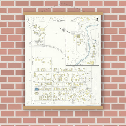 Old map wall art mockup — magnetic wood frame on brick wall — Sanborn Fire Insurance Map from Wahiawa, Honolulu County, Hawaii (1942), Sheet #0005