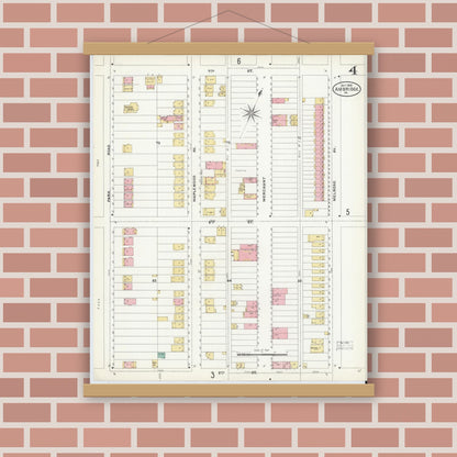 Old map wall art mockup — magnetic wood frame on brick wall — Sanborn Fire Insurance Map from Ambridge, Beaver County, Pennsylvania (1905), Sheet #0004