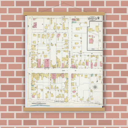 Old map wall art mockup — magnetic wood frame on brick wall — Sanborn Fire Insurance Map from Manchester, Adams County, Ohio (1904), Sheet #0002