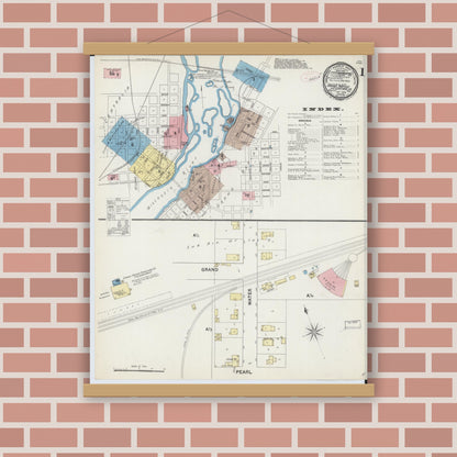 Old map wall art mockup — magnetic wood frame on brick wall — Sanborn Fire Insurance Map from Grand Rapids, Wood County, Wisconsin (1891) - Complete Map Set