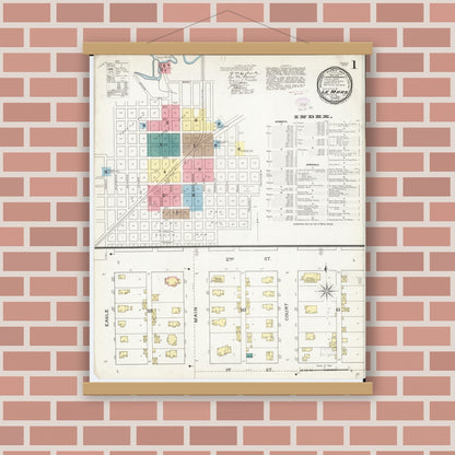 Old map wall art mockup — magnetic wood frame on brick wall — Sanborn Fire Insurance Map from Le Mars, Plymouth County, Iowa (1893) â€” Complete Set