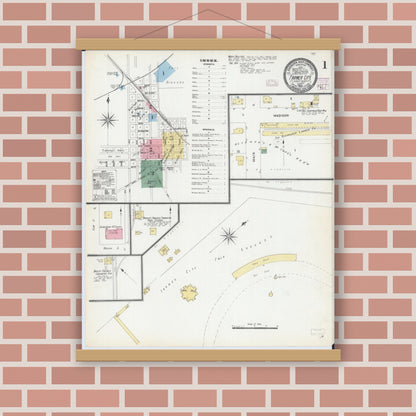 Old map wall art mockup — magnetic wood frame on brick wall — Sanborn Fire Insurance Map from Farmer City, De Witt County, Illinois (1906) - Complete Map Set