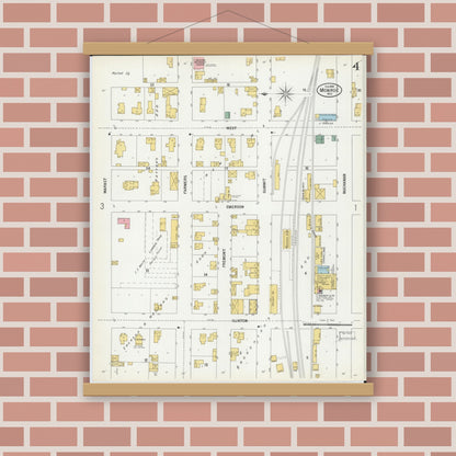 Old map wall art mockup — magnetic wood frame on brick wall — Sanborn Fire Insurance Map from Monroe, Green County, Wisconsin (1900), Sheet #0004