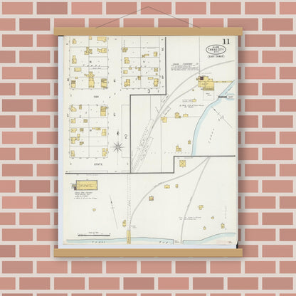 Old map wall art mockup — magnetic wood frame on brick wall — Sanborn Fire Insurance Map from Tawas City, Iosco County, Michigan (1898), Sheet #0011