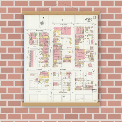 Old map wall art mockup — magnetic wood frame on brick wall — Sanborn Fire Insurance Map from El Paso, El Paso County, Texas (1898), Sheet #0012