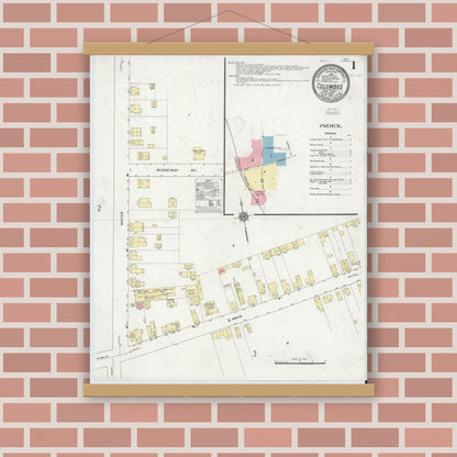 Old map wall art mockup — magnetic wood frame on brick wall — Sanborn Fire Insurance Map from Columbus, Burlington County, New Jersey (1910) - Complete Map Set