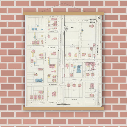 Old map wall art mockup — magnetic wood frame on brick wall — Sanborn Fire Insurance Map from Media, Delaware County, Pennsylvania (1894), Sheet #0005