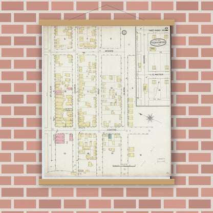 Old map wall art mockup — magnetic wood frame on brick wall — Sanborn Fire Insurance Map from Pocahontas, Tazewell County, Virginia (1893), Sheet #0002