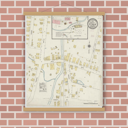 Old map wall art mockup — magnetic wood frame on brick wall — Sanborn Fire Insurance Map from Petrola, Butler County, Pennsylvania (1910), Sheet #0001