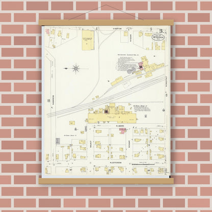 Old map wall art mockup — magnetic wood frame on brick wall — Sanborn Fire Insurance Map from Mount Vernon, Knox County, Ohio (1907), Sheet #0003