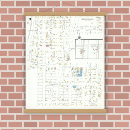 Old map wall art mockup — magnetic wood frame on brick wall — Sanborn Fire Insurance Map from Waterville, Lucas County, Ohio (1944), Sheet #0003