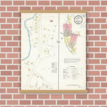 Old map wall art mockup — magnetic wood frame on brick wall — Sanborn Fire Insurance Map from Jackson, Amador County, California (1898), Sheet #0001
