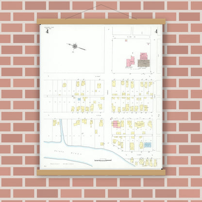 Old map wall art mockup — magnetic wood frame on brick wall — Sanborn Fire Insurance Map from Prospect, Marion County, Ohio (1946), Sheet #0004