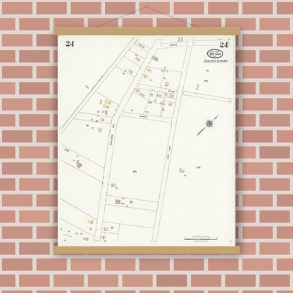 Old map wall art mockup — magnetic wood frame on brick wall — Sanborn Fire Insurance Map from Bryan, Brazos County, Texas (1925), Sheet #0024